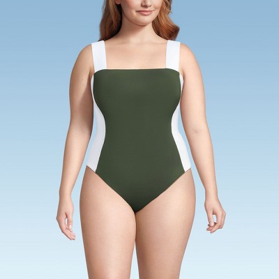 Lands' End Women's Square Neck High Leg One Piece Swimsuit