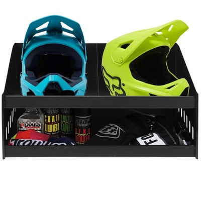 Helmet Rack, Aluminium Double Helmet Placement Rack - Triple Tray for 3 Helmets, Gloves & Gear Storage
