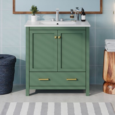 30"W Bathroom Vanity with Single Sink, Bathroom Storage Cabinet with 2 Doors and Drawer 4B - ModernLuxe