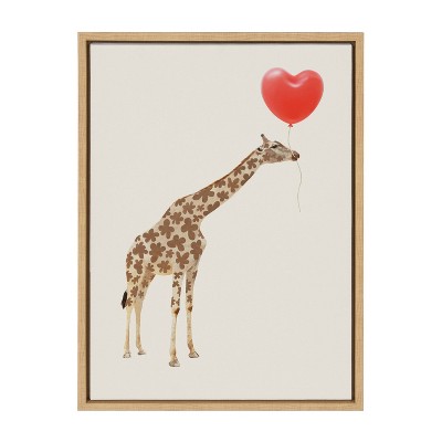 Kate & Laurel All Things Decor 18"x24" Sylvie Giraffe in Love Framed Canvas Wall Art by July Art Prints Zoo Animal
