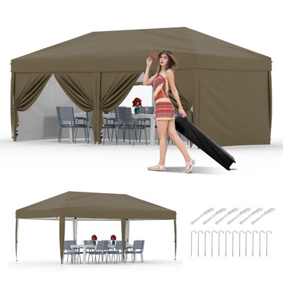 10x20 Pop Up Canopy,Heavy Duty Outdoor Canopy Tent with 6 Sidewalls & Portable Roller Bag - 3 Adjustable Height,4 Weight Bags Included
