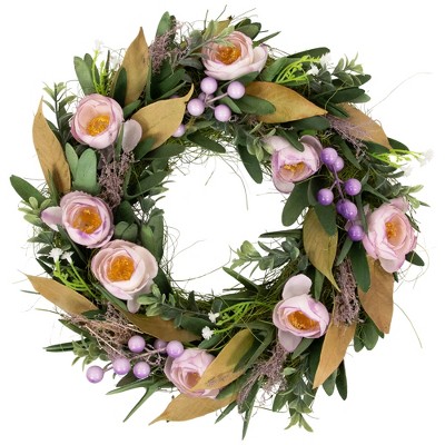 Northlight Artificial Mixed Floral and Greenery Spring Wreath - 13" - Purple