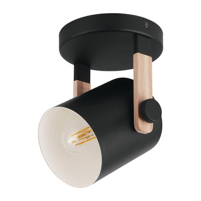 1-Light Hornwood Semi Flush with Shade Black/White - EGLO: ETL Listed, Matte Finish, Metal Drum Shape