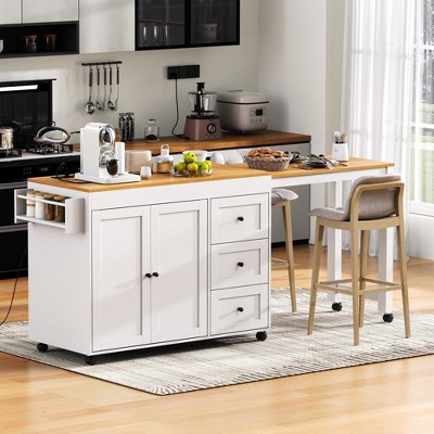 Bella Depot 74.8" Kitchen Island with Extendable Dining Table Cart with 3 Drawers, Power Outlet