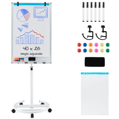 Costway Mobile Whiteboard 40" x 26" Height Adjustable Magnetic Dry Erase Board with Stand Green/Black/White