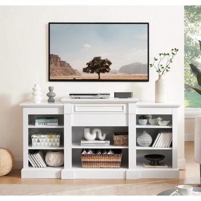 ORRD Media Console Table with Large Storage Cabinet, Modern TV Media Entertaionment Stand, White, 65.75"W*17"D*32.48"H