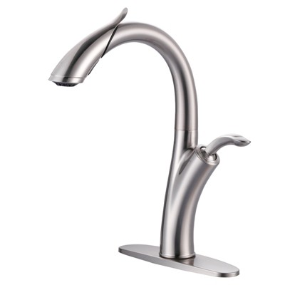 WOWOW 16.1 in. Single Handle Pull Down Sprayer Kitchen Faucet with Gooseneck and 360° Swivel Spout