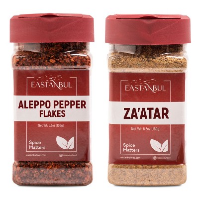 Aleppo Pepper Flakes 5.3oz and Zaatar Spice 6.3oz, Duo Spice Buddies