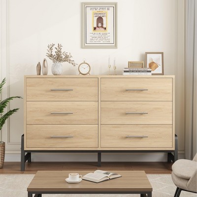 Garvee 6 Drawer Dresser for Bedroom, Wide Wooden Storage Chest with Deep Drawers and Cabinet Legs, Modern Freestanding Organizer
