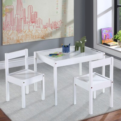 FONTOI Kids Table Sets, Toddler Table and 2 Chairs, Wood Children Activity Table Sets for Home, Nursery, Playroom, White, 19"*18"*25"