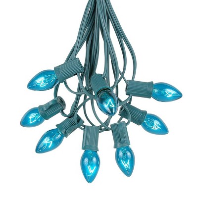 Novelty Lights 100 Feet C7 Christmas String Light Set, Vintage Holiday Hanging Light Set, Green Wire