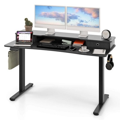 Costway 55"x 24" Electric Standing Desk with 2 Drawers Monitor Stand Storage Shelf Black/White/Brown
