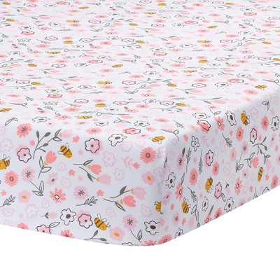 Lambs & Ivy Little Garden 100% Cotton Pink Floral Fitted Crib/Toddler Sheet