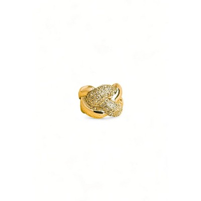 Slickblue Metallic Gold Braided Ring with Sparkling Rhinestones, Stylish Cocktail Accessory, Size 6