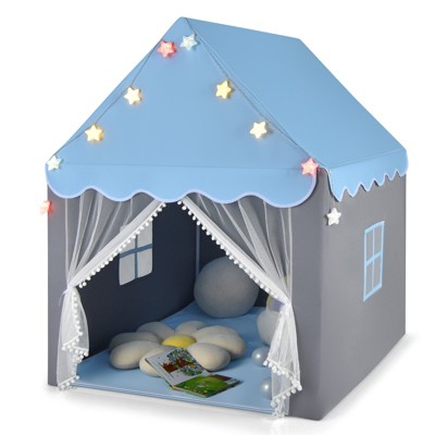 Infans Kids Playhouse Tent Large Castle Fairy Tent Gift w/Star Lights Mat Blue