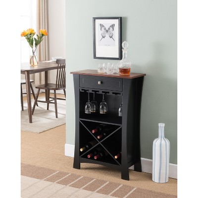Kings Brand Hiland Bar Cabinet Wine Storage With Glass Holders & Drawer, Black or White