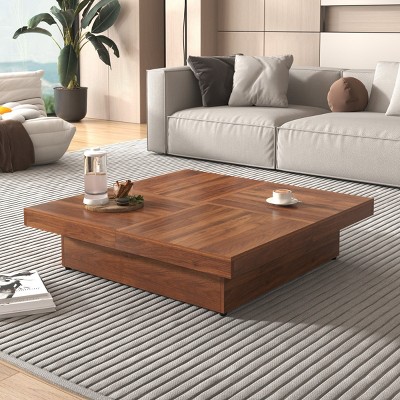 39" Modern Square Coffee Table with Storage,Marble Veneer Coffee Table with Sliding Top and Hidden Storage,Coffee Table for Living Room - Koiai