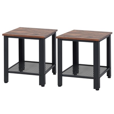 Tangkula 2 PCS Industrial Coffee End Table Bedside Nightstand W/ Shelf Black/Silver