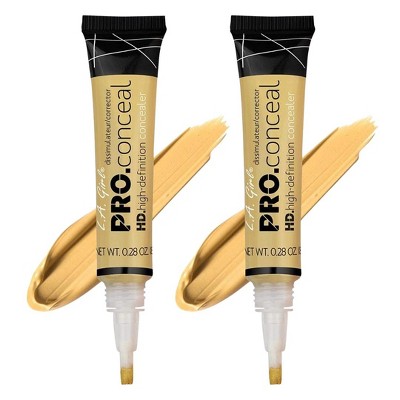 LA Girl HD PRO Conceal Concealer (LIGHT YELLOW CORRECTOR GC995) L.A. Smooth & Bendable Formula | Crease Resistant | Full Natural Coverage (PACK OF 2)