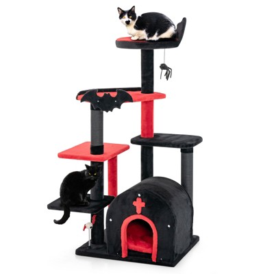 Costway 6-Tier Gothic Cat Tree 53” Tall Cat Tower w/ Cat Bed Arch-Shaped Condo Pompom