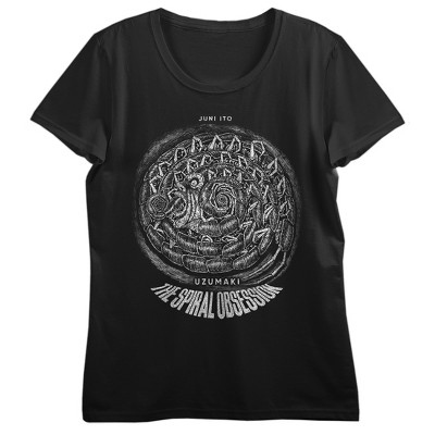 Junji Ito Uzumaki Centipede-Like Creature Manga Art Women's Black Crew Neck Short Sleeve T-shirt