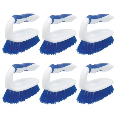 LOLA Iron Shaped Handled Scrub Brush, Ergonomic Handle, No Slip Grip, Fiber Bristles, Heavy Duty Tile & Floor Cleaner, 6 Pack