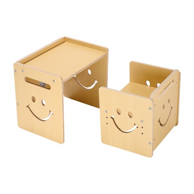 VEVOR Montessori Weaning Table and Chair Set, 3 In 1 Wooden Toddler Table and Chairs with Chalkboard, Adjustable Height Table for Ages 1-5,Natural