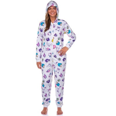 Seven Times Six Sanrio Hello Kitty Pajama Women's Kuromi My Melody Keroppi Hooded Zip Up Union Suit Sleepwear White