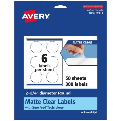 Avery Matte Clear Labels,  2-3/4" diameter Round