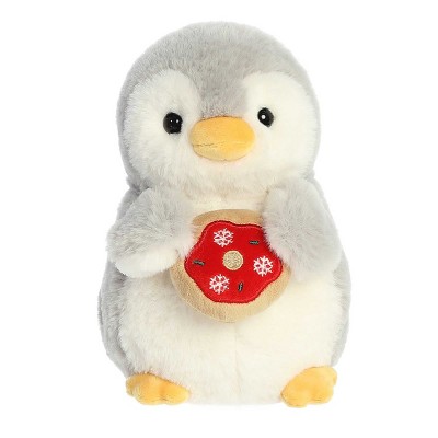 Aurora Small Gray PomPom Penguin 7.5" Holiday Donut Playful Stuffed Animal