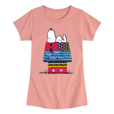 Girls' - Peanuts - Snoopy Patchwork Doghouse Fitted Short Sleeve Graphic T-Shirt
