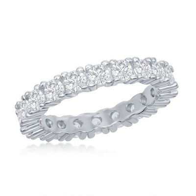 Bella Silver Sterling Silver 3mm CZ Eternity Band Ring - Available Sizes:  8 ,  7 ,  6 ,  9