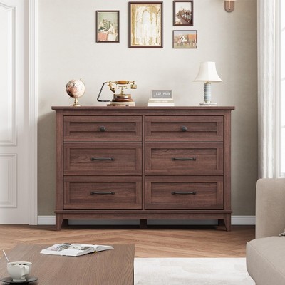 Farmhouse 6-Drawer Double Dresser, Dresser for Bedroom, Chest of Drawers with 6 Storage Drawers, 47.2" W × 15.8" D × 32.1" H