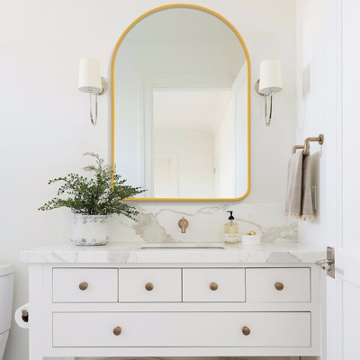 MAYEERTY 35.83x24.02x1.57in Aluminum Thin Edge Rounded Arch Gold Hanging Mirror