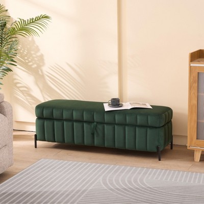 Hrinhom 49.2" W Upholstered Velvet Storage Soft Bench with Metal Legs