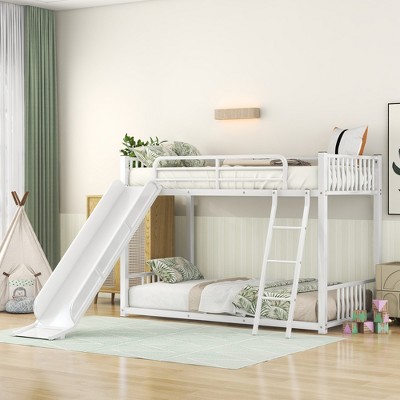 Whisen Modern Style Twin over Twin Metal Bunk Bed with Slide, Easy to Assemble
