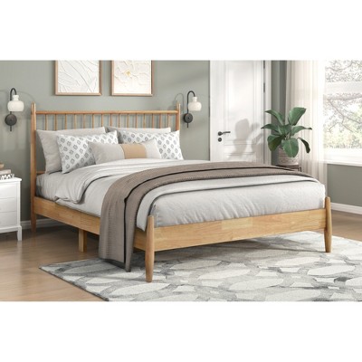 Full Size Wooden Platform Bed with Headboard for Bedroom