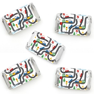 Big Dot of Happiness Cars, Trains, and Airplanes - Mini Candy Bar Wrapper Stickers - Transportation Birthday Party Small Favors - 40 Count