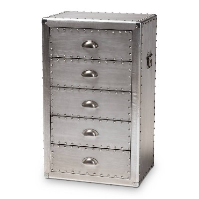 5 Drawer Davet Metal Accent Chest Silver - Baxton Studio: French Industrial Style, Fully Assembled
