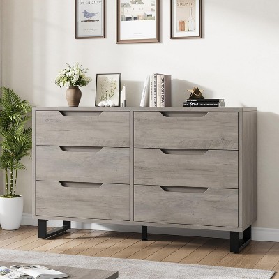 homfan 47.2" Wide 6-Drawer Dresser, Freestanding Wood Storage Cabinet for Bedroom, Living Room
