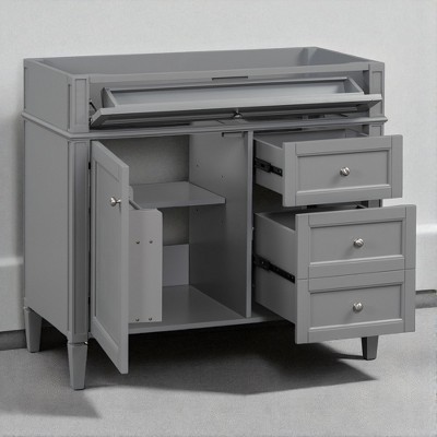 36'' Bathroom Vanity Cabinet Only, Modern Blue Storage Cabinet with 3 Drawers, Door Organizer & Adjustable Shelf