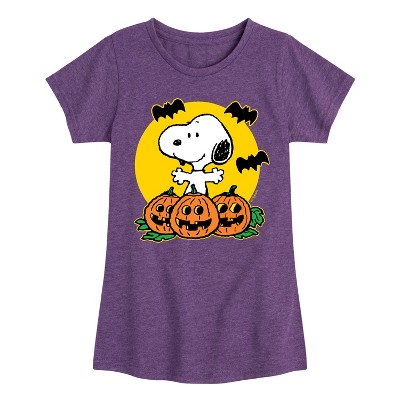 Girls' - Peanuts - Snoopy Pumpkin Patch Fitted Short Sleeve Graphic T-Shirt