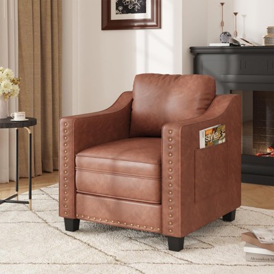 Faux Leather Accent Chair, 30 Inches Barrel Upholstered Armchair, Cozy Single Sofa