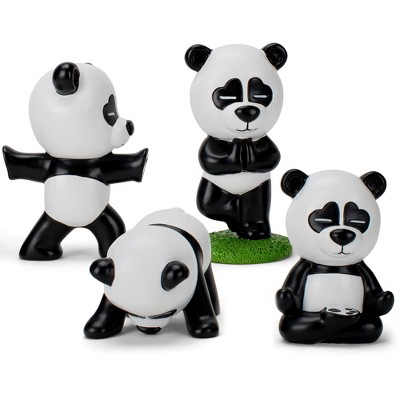 Class Collections Black and White Yoga Pandas 4 inch Resin Stone Collectible Figurines Set of 4
