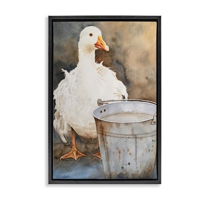 Stupell Industries Duck & Country Pail Black Framed Floater Canvas Wall Art