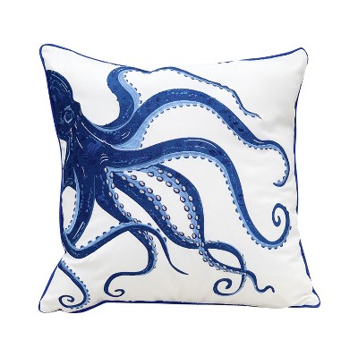 RightSide Designs Blue Octopus Embroidered Indoor/Outdoor Throw Pillow