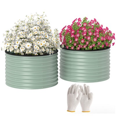 Outsunny Galvanized Raised Garden Bed, Set of 2 Planter Box with Safety Edging, Easy-to-assemble