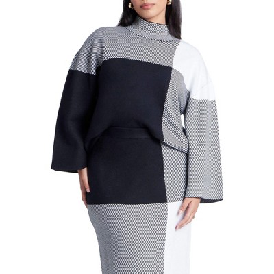 ELOQUII Mock Neck Intarsia Sweater