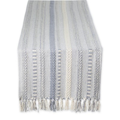 Design Imports  Braided Stripe Jacquard Fringe Table Runner, 15X108", Cool Gray