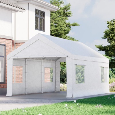 EROMMY 12 Ft X 20 Ft Car Canopy Portable Garage, White